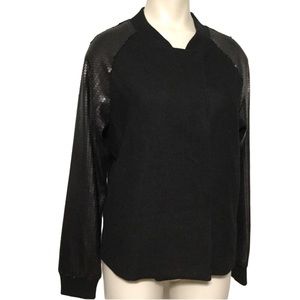 LINE & DOT sz Small Bomber Jacket Wool Blend Sequin Sleeves Snap Front Black